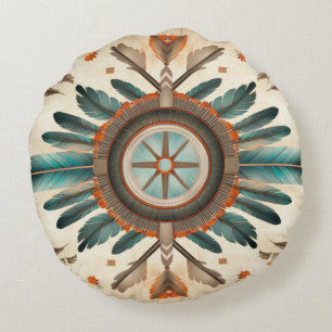 Vintage Native Feather Retro Dream Catcher Pattern Round Cushion