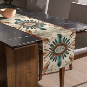 Vintage Native Feather Retro Dream Catcher Pattern Short Table Runner