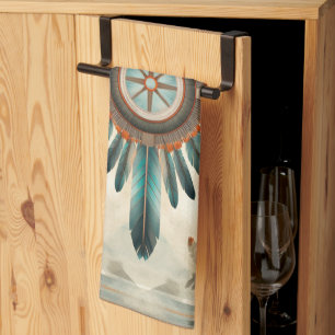 Vintage Native Feather Retro Dream Catcher Pattern Tea Towel