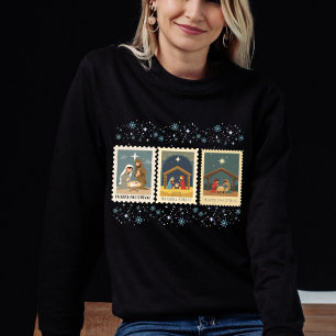 Vintage Nativity Christmas Stamps Collection  Sweatshirt