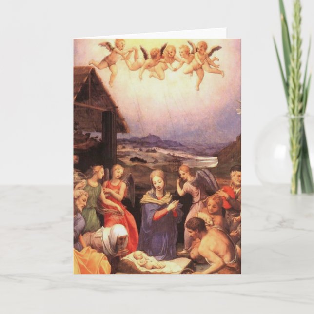 Vintage Nativity Painting Holiday Card (Front)