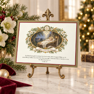 Vintage Nativity Religious Christmas Family Photo  Holiday Card