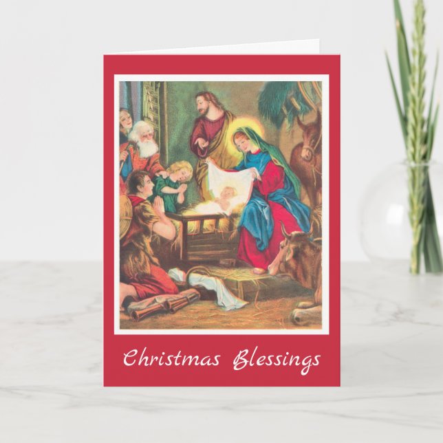 Vintage Nativity Scene Christmas Card (Front)