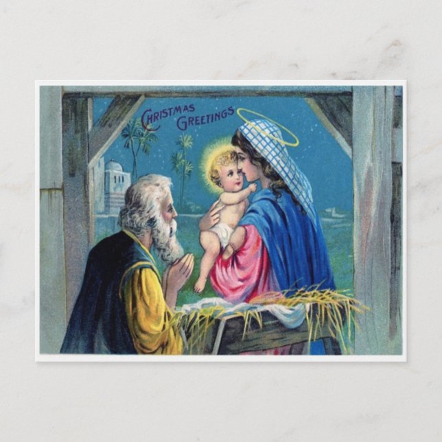 Vintage Nativity Scene Christmas Greetings  Holiday Postcard (Front)