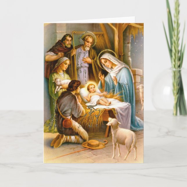Vintage nativity scene holiday card (Front)