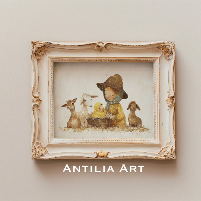 Vintage Nativity Scene Painting Mama with Baby Poster (Creator Uploaded)