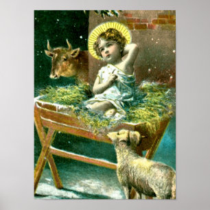 Vintage nativity scene poster