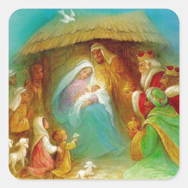 Vintage Nativity Scene Square Sticker (Front)