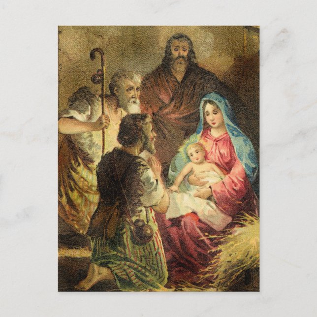 Vintage Nativity Scene With dramatic Lighting Postcard (Front)