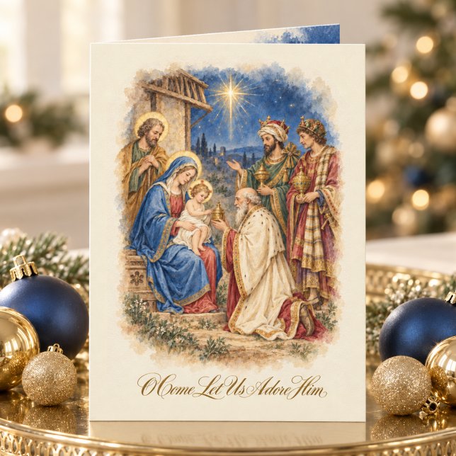 Vintage Nativity Three Wise Men Scripture  Holiday Card (Creator Uploaded)