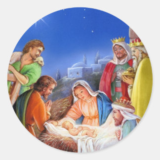 Vintage nativity x-mas classic round sticker