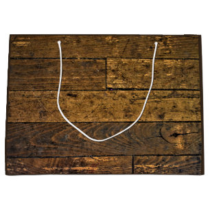 Vintage Natural Bare Wood Panels Large Gift Bag