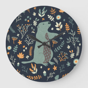 Vintage Natural Set: Marmot Floral Large Clock