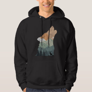 vintage nature design with silhouette of wolf hoodie