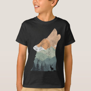 vintage nature design with silhouette of wolf T-Shirt