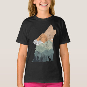 vintage nature design with silhouette of wolf T-Shirt