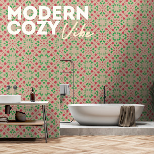 Vintage Nature Floral Pattern with Red Flower Wallpaper