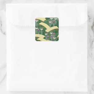 Vintage Nature River Floral Landscape Square Sticker