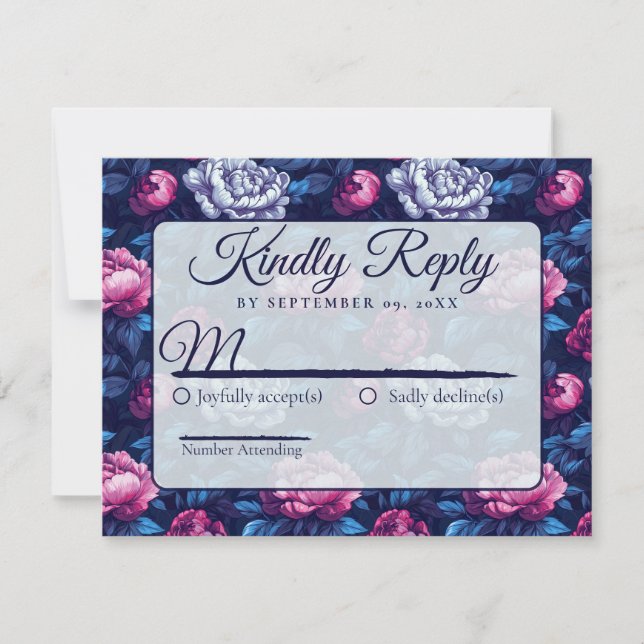 Vintage Nature Rustic Peonies Wedding  RSVP Card (Front)