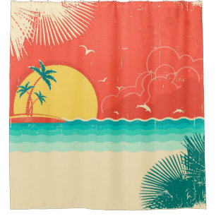 Vintage nature tropical seascape background with i shower curtain