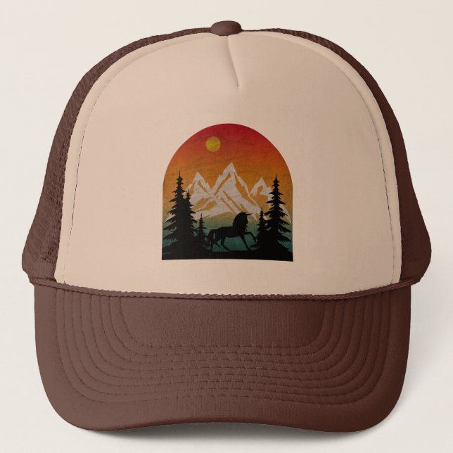Vintage Nature Unicorn Trucker Hat (Front)