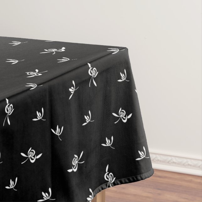 Vintage Nature Wind Black White Floral Tablecloth (In Situ)
