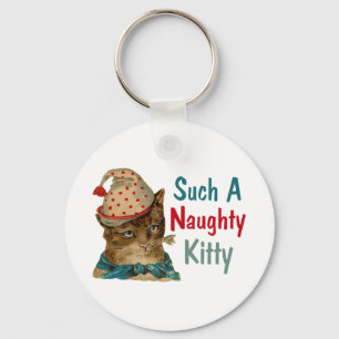 Vintage Naughty Kitty With Fish In Mouth Key Ring