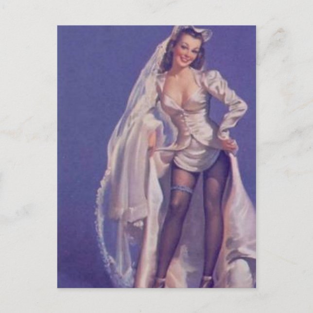 Vintage Naughty Pin Up Bride Postcard (Front)