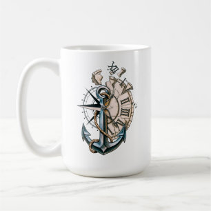 Vintage Nautical Anchor and Clock Coffee Mug