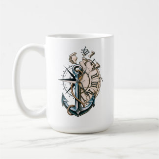 Vintage Nautical Anchor and Clock Coffee Mug