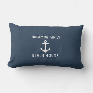 Vintage Nautical Anchor Family Name Beach House Lumbar Cushion