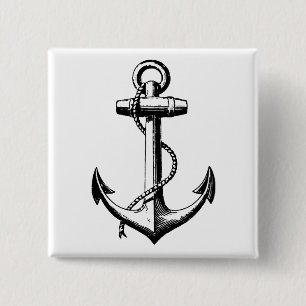 Vintage Nautical Anchor Illustration 15 Cm Square Badge