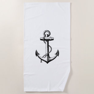 Vintage Nautical Anchor Illustration Beach Towel