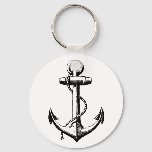 Vintage Nautical Anchor Illustration Key Ring (Front)