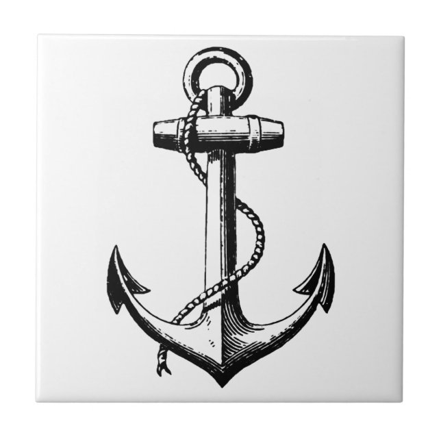 Vintage Nautical Anchor Illustration Tile (Front)