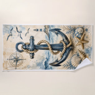 Vintage Nautical Anchor Rope Beach Towel Design