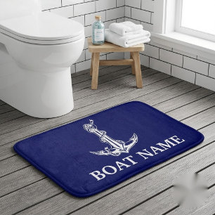 Vintage Nautical Anchor Rope Boat Name Bath Mat