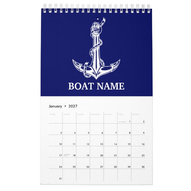 Vintage Nautical Anchor Rope Boat Name Calendar (Jan 2027)