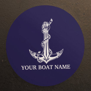Vintage Nautical Anchor Rope Boat Name Classic Round Sticker