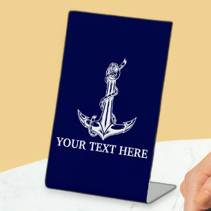 Vintage Nautical Anchor Rope Boat Name Pedestal Sign