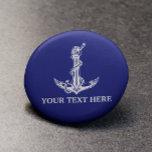 Vintage Nautical Anchor Rope Your Text Here 3 Cm Round Badge<br><div class="desc">Vintage Nautical Anchor Rope Boat Name Design for Boat Lovers.</div>