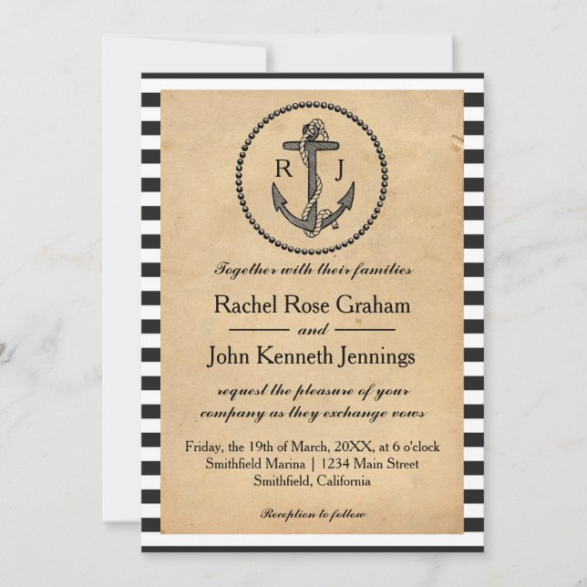Vintage Nautical Anchor - Wedding Invitation (Front)