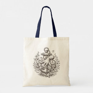 Vintage Nautical Anchor with Octopus Tote Bag