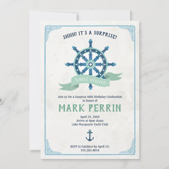 Vintage Nautical Birthday Party Invitation (Front)