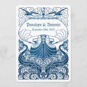 Vintage Nautical Blue Foil Wedding Invitations