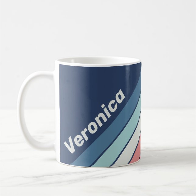 Vintage Nautical Blue Stripes with Name Coffee Mug (Left)