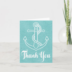 Vintage Nautical Blue Turquoise Thank You Anchor Card