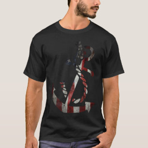 Vintage nautical boat anchor American Flag ocean F T-Shirt