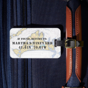Vintage Nautical Chart Martha's Vineyard Luggage Tag