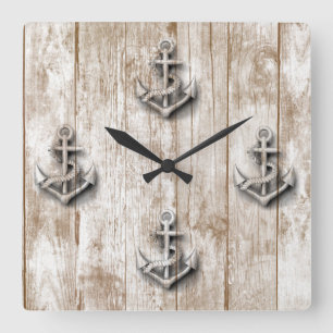 Vintage nautical classy anchor wooden square wall clock